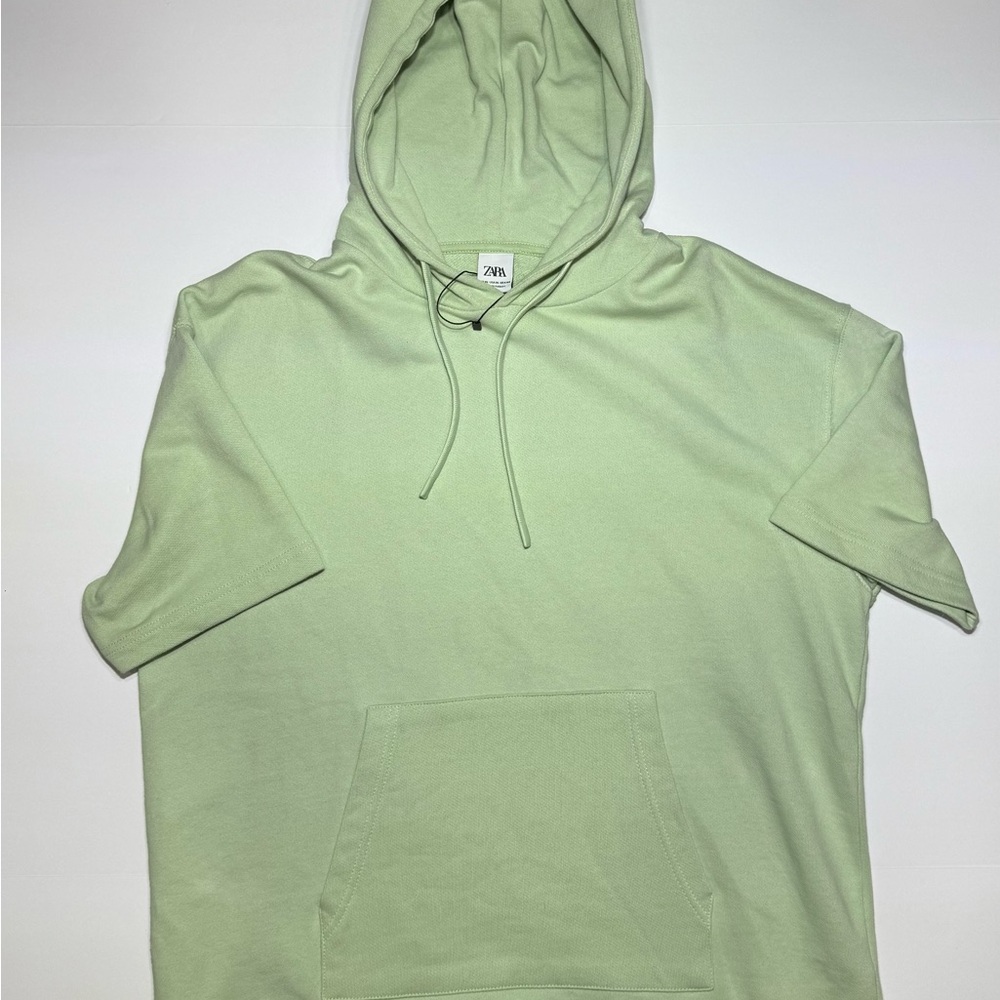 Zara Hoodie Mens XL Light‎ Mint Green Short Sleeve Sweatshirt